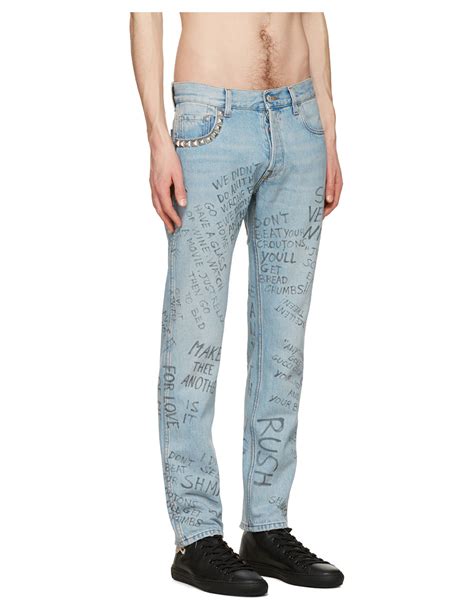 gucci blue studded scribble jeans